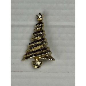Women's Vintage Gold Tone Christmas Tree W/ Red Rhinestone Brooch/ Pin